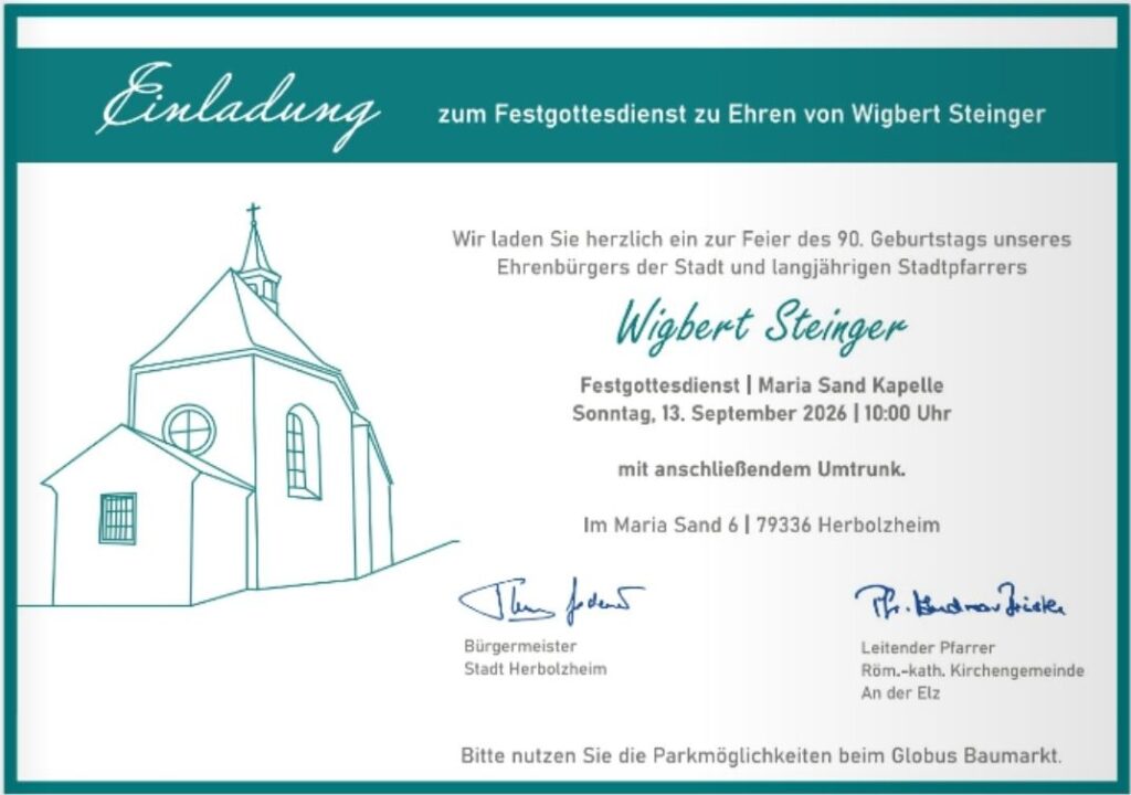 Festgottesdienst zum 90. Geburtstag von Pfarrer i.R. Wigbert Steinger